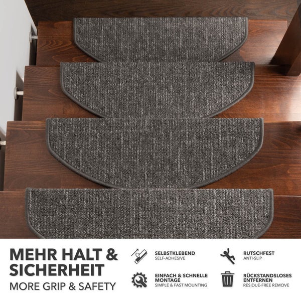 FLOORDIREKT Stufenmatte Alto - Selbstklebend - Anthrazit - Halbrund - 23,5 x 65 cm