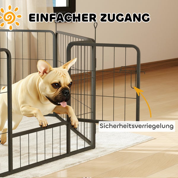 PawHut Welpenauslauf 60 cm Hoch, 6-TLG. Hundelaufstall DIY Welpenlaufstall mit Tür, Freilaufgehege für kleine Hunde, Stahl, Schwarz