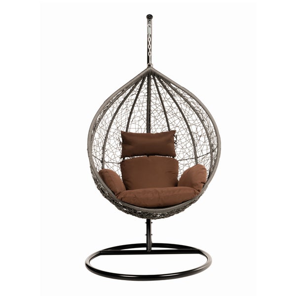 Home Deluxe - Hängesessel CIELO - Grau, Höhe 200 cm - inkl. Gestell, Sitz- und Rückenkissen I Polyrattan Hängestuhl Gartenschaukel Hängekorb