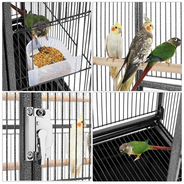 Collage einer Vogelvoliere mit verschiedenen Vögeln