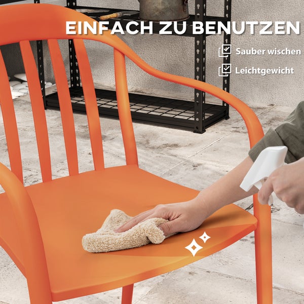 Outsunny Gartenstuhl 4er Set wetterfest Gartenstühle aus Kunststoff Stapelstuhl mit Armlehne Rückenlehne stapelbar Terrassenstuhl bis 120 kg belastbar Gartenmöbel für Hinterhof, Garten, Balkon Rot