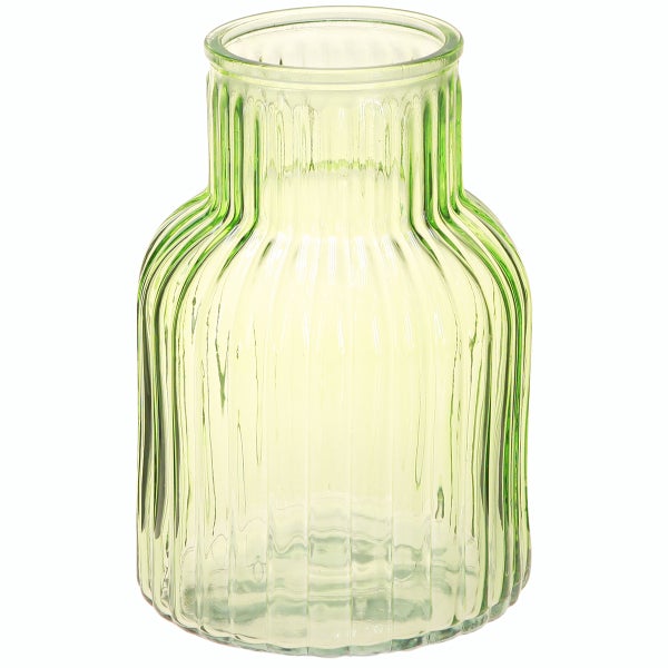 Gerippte Glasvase in Hellgrün.