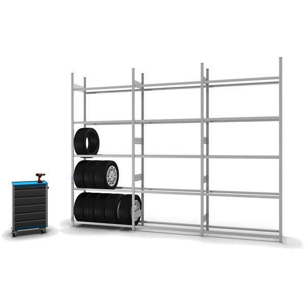 PROREGAL Reifenregal Stecksystem T-Profil Grundregal HxBxT 300 x 130 x 40 cm 5 Ebenen Fachlast 150 kg Verzinkt
