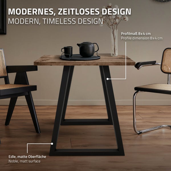 ECD Germany 2x Tischbeine Trapez Design, 60 x 72 cm, Schwarz, aus pulverbeschichtetem Stahl, Industriedesign, Metall Tischkufen Tischuntergestell Tischgestell Möbelfüße, für Esstisch Schreibtisch