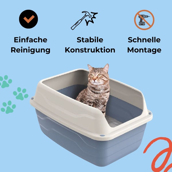 XXL Extra hohe Katzentoilette offene Katzenklo mit hohem Rand Jumbo Schalentoilette groß ohne Deckel hygenisch Katzen WC