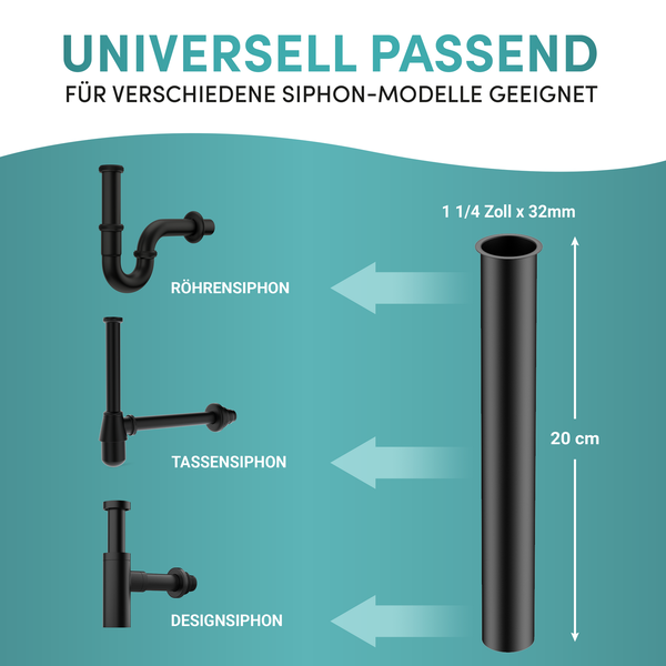 Engelbach® Universal Tauchrohr für Siphon 1 1/4 x 200mm x 32mm - Matt Schwarz