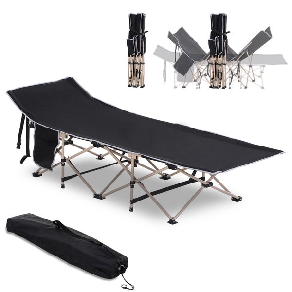 Outsunny Feldbett mit Aufbewahrungstasche, Faltbares Campingbett, Campingliege, Inkl. Tragetasche, Stahl Oxford, Schwarz, 190 x 68 x 52 cm