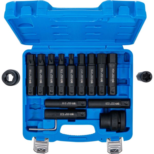Steckschlüsselsatz mit verschiedenen Bits im blauen Koffer