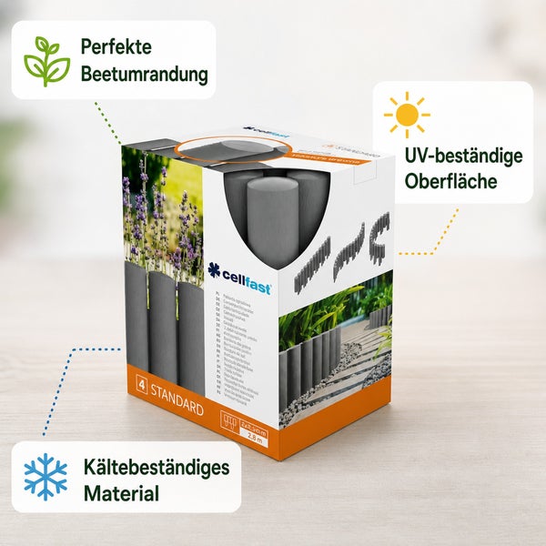 Cellfast Gartenpalisade Standard, 2,8 Meter Beetumrandung, witterungsbeständig, UV-beständig und kältebeständig, Kunststoffelemente.