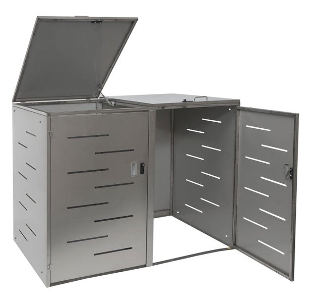 Offene Mülltonnenbox aus Metall mit Belüftungsschlitzen