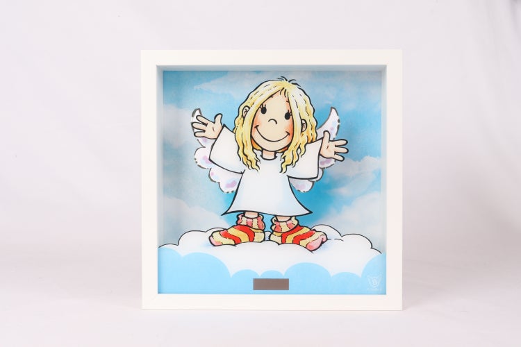 3D Bild mit Wackelflügeln | Solarbetrieben | Engel | Schutzengel | Bild | Kinderzimmer | Format: 27x27 cm | Schutzengel Blau