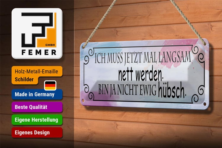 Blechschild Spruch 27x10cm ich muss mal langsam nett werden Dekoration
