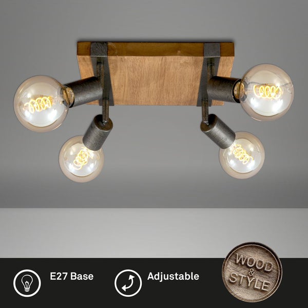 Spotleuchte dreh- und schwenkbar 4x E27 Metall-Holz Gunmetal Briloner
