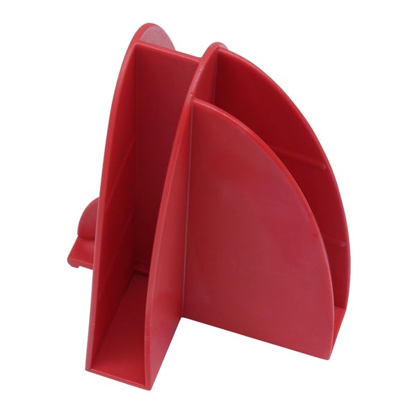 Roter Briefständer aus Kunststoff mit mehreren Fächern