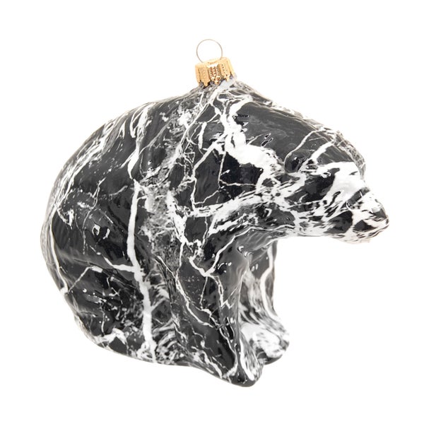 Spezial Glasornament Eisbär Schwarze Marmoroptik, Schwarz/Weiß Glanz, 10cm, 1 Stck.