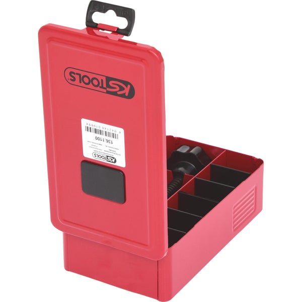 Offene rote Werkzeugkiste von KS Tools mit Fächern