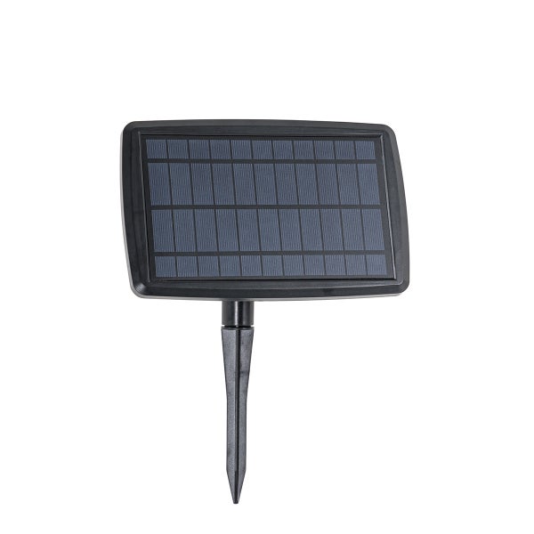 Solarmodul mit Erdspieß aus Kunststoff für die Stromversorgung von Außenleuchten.