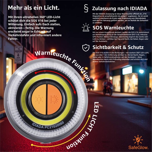 IDIADA Logo V16 Notfall Warnleuchte mit LED Licht Funktion