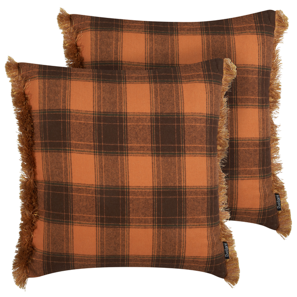 Dekokissen 2er Set BARJA 45 x 45 cm Orange Kariertes Muster