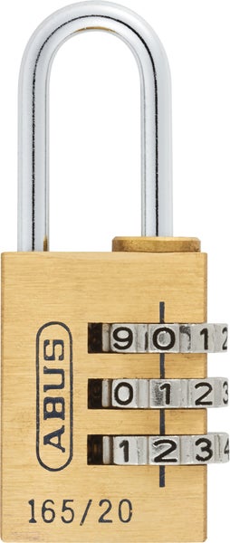 ABUS Messing-Zahlenschloss 165/20 mit dreistelligem Zahlencode und Stahlbügel.
