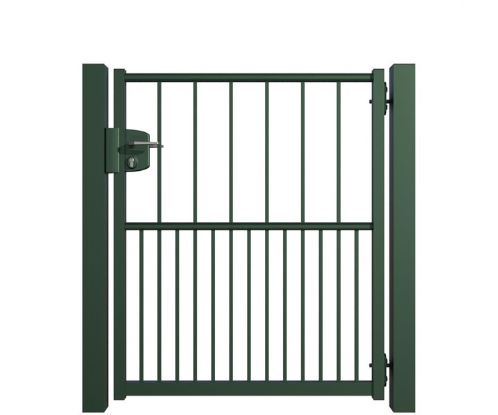 Gartentor mit Schloss und vertikalen Stäben