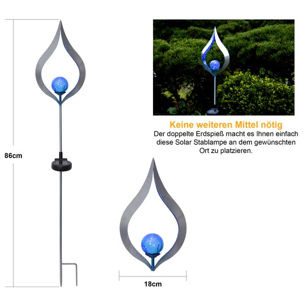 Solarleuchte mit Erdspieß, Höhe 86 cm, Breite 18 cm