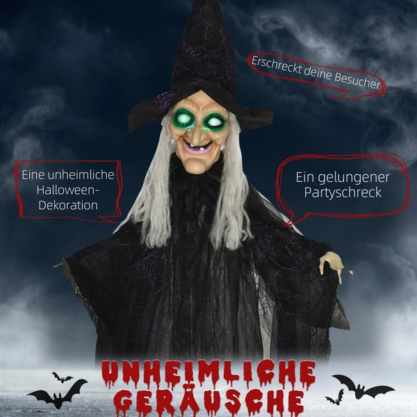 HOMCOM Halloween Dekoration, 130L x 18B x 183H cm, Polyester, PE, Stahl, Schwarz