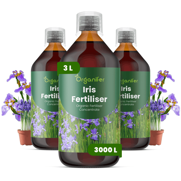 Organifer Iris-Dünger, organisches Düngerkonzentrat, 3 Liter für 3000 Liter Gießwasser, mit Dosierkappe.