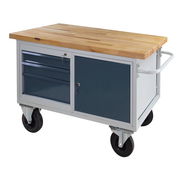 PROREGAL Mobile Werkbank Rhino mit 3 Schubladen 1 Tür HxBxT 83 x 130 x 60 cm Traglast 500 kg Lichtgrau Anthrazitgrau