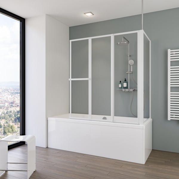 Badewannenaufsatz 3-teilig mit Seitenwand, 129 x 140 cm
