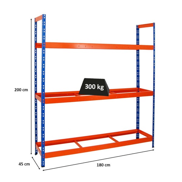 PROREGAL Reifenregal Tiger XL HxBxT 200 x 180 x 45 cm bis zu 21 Reifen auf 3 Ebenen Blau/Orange