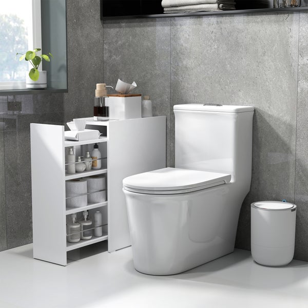 HOMCOM Nischenschrank Badezimmerschrank schmal, Toilettenschrank mit Rad, Schublade inkl. 3 tiefe Fächer, Beistellschrank Badschrank für kleine Räume, Wohnzimmer, Badezimmer, 47 x 25 x 66,5 cm Weiß