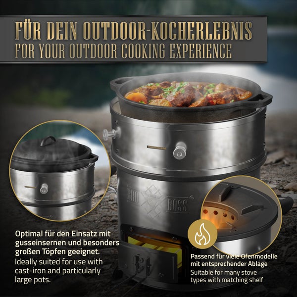 BBQ#BOSS Power Ring für BBQ Raketenofen, aus Edelstahl, Ø 25-35 x 9 cm, einstellbar, Feuerring für Raketenofen, bis zu +25% Effizienz und -20% Rauchentwicklung, Windabweisende Funktion, Edelstahlring