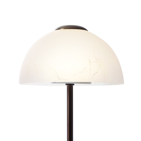 Halbkugelförmiger Lampenschirm aus Alabasterglas mit Marmormuster auf dunklem Metallgestell