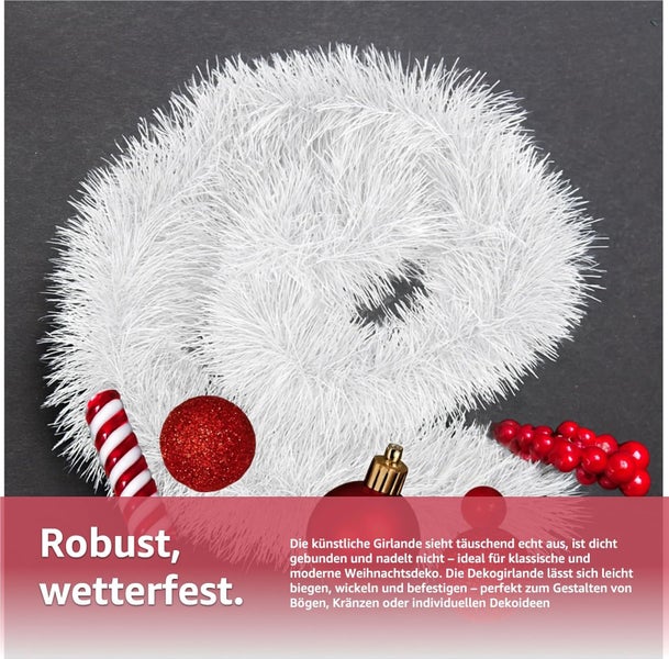 Künstliche Girlande mit Weihnachtskugeln und Zuckerstange für Weihnachtsdekoration.