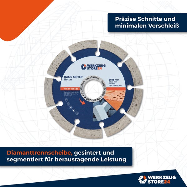Gesinterte Diamanttrennscheibe, segmentiert für Beton