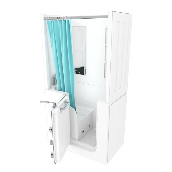Seniorenbadewanne mit integrierter Duschtür und Duschvorhang für barrierefreien Einstieg