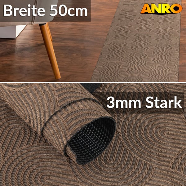 ANRO Logo, Teppichläufer mit Wellenmuster, Breite 50 Zentimeter, Stärke 3 Millimeter, rutschfeste Unterseite.
