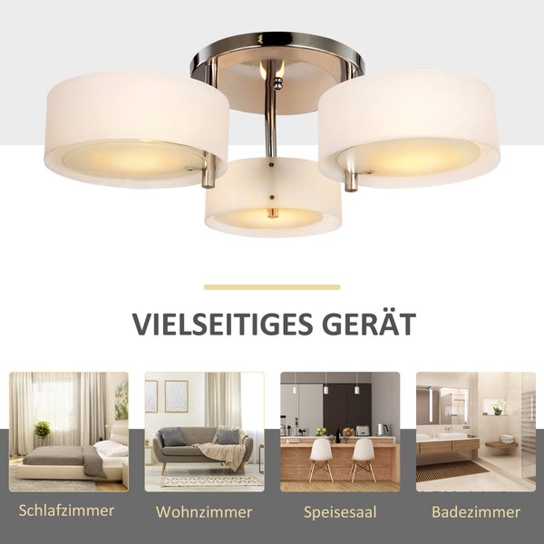 HOMCOM Deckenlampe, 40W, 3-flammig Chrom, E27, Ø64xH20cm, Acryl, Warmweiß