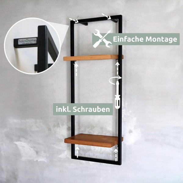 holz4home Wandregal High in Schwarz Gerahmt von holz4home® Natur ohne Baumkante