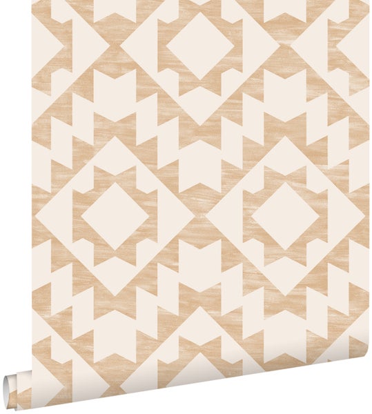ESTAhome Tapete Marrakescher Aztec-Teppich Beige - 53 cm x 10.05 m - 139550
