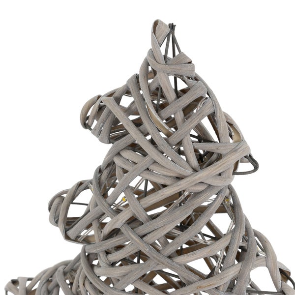 ECD Germany LED Deko Baum Weihnachten mit 15 warmweißen LEDs, 30 cm hoch, Rattan-Metall, Grau, Weihnachtsbaum mit Beleuchtung & Timer, batteriebetrieben, Lichterbaum Tannenbaum stehend Weihnachtsdeko