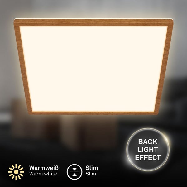 LED Deckenlampe Holz Deckenleuchte Wohnzimmer Indirektes Licht Flach Warmweiß