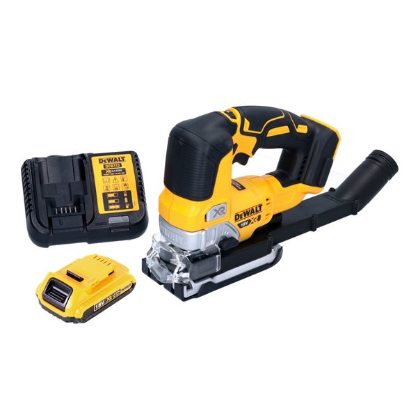 DeWalt Akku-Stichsäge 18 Volt mit einem Lithium-Ionen-Akku und passendem Ladegerät.