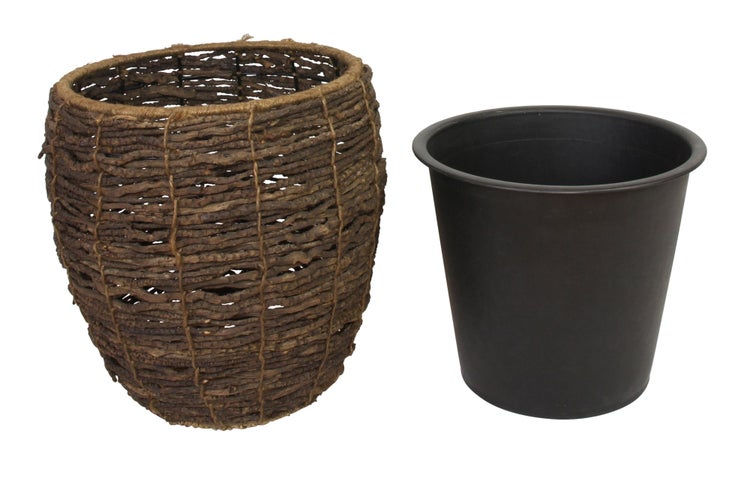 FRANK FLECHTWAREN | Übertopf Kokos, 2er Set, HOLZ, METALL, Übertopf Ø 33 x 36 cm, Einsatz Ø 28 x 25 cm, Übertopf Ø 43 x 46 cm, Einsatz Ø 38 x 30 cm