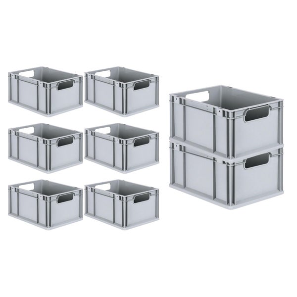 PROREGAL Spar Set 8x Eurobox Nextgen Economy Mit Auflagedeckel & 4x Schiebeschnappverschlüsse Blau Griffe Offen HxBxT 22 x 30 x 40 cm 20 Liter
