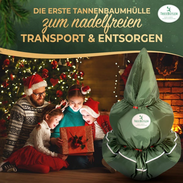 TreeButler Pro – Weihnachtsbaum Sack für nadelfreien Transport & Entsorgung, Bäume bis 2,2m, robustes Oxford-Material, Weihnachtsbaum Hülle, Baum-Aufbewahrung, wiederverwendbar, nachhaltig