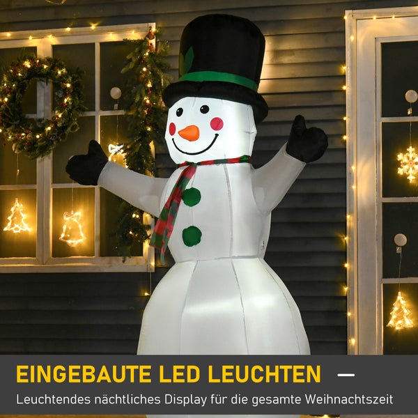HOMCOM 1,93 m aufblasbarer Schneemann mit 2 Modulleuchten, Garten, Rasendekoration, Party, 130 x 72 x 193 cm, Polyester, Weiß