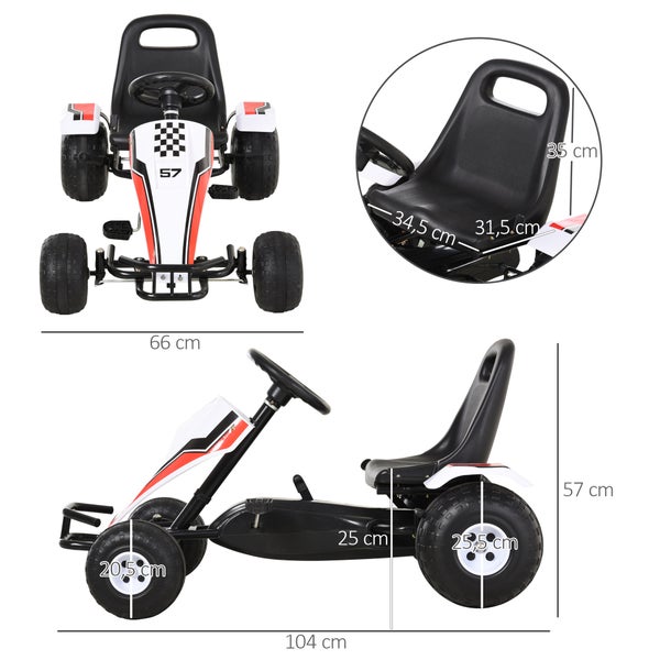 HOMCOM Kinder Go Kart, 104L x 66B x 57H cm, Stahl, Weiß