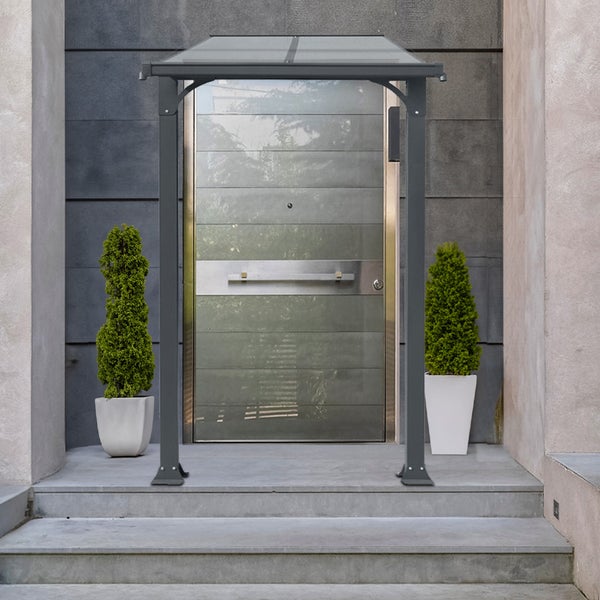 Home Deluxe - Vordach Haustür CUBIS - Größe: Small - 148 x 150 x 258 cm - Anthrazit, Gestell: Aluminium, inkl. Polycarbonat Platten I Hautürvordach Pultdach Glasvordach